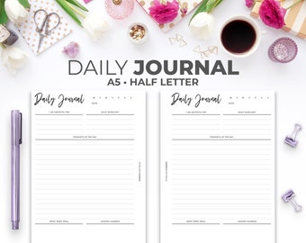 Daily Journal Insert A5 & Half Letter | Printable Minimal Daily Diary Planner Pages