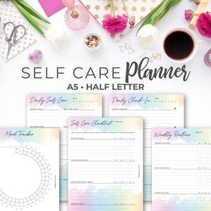 A5 & Half Letter Self Care Planner | Printable Rainbow Wellness Inserts