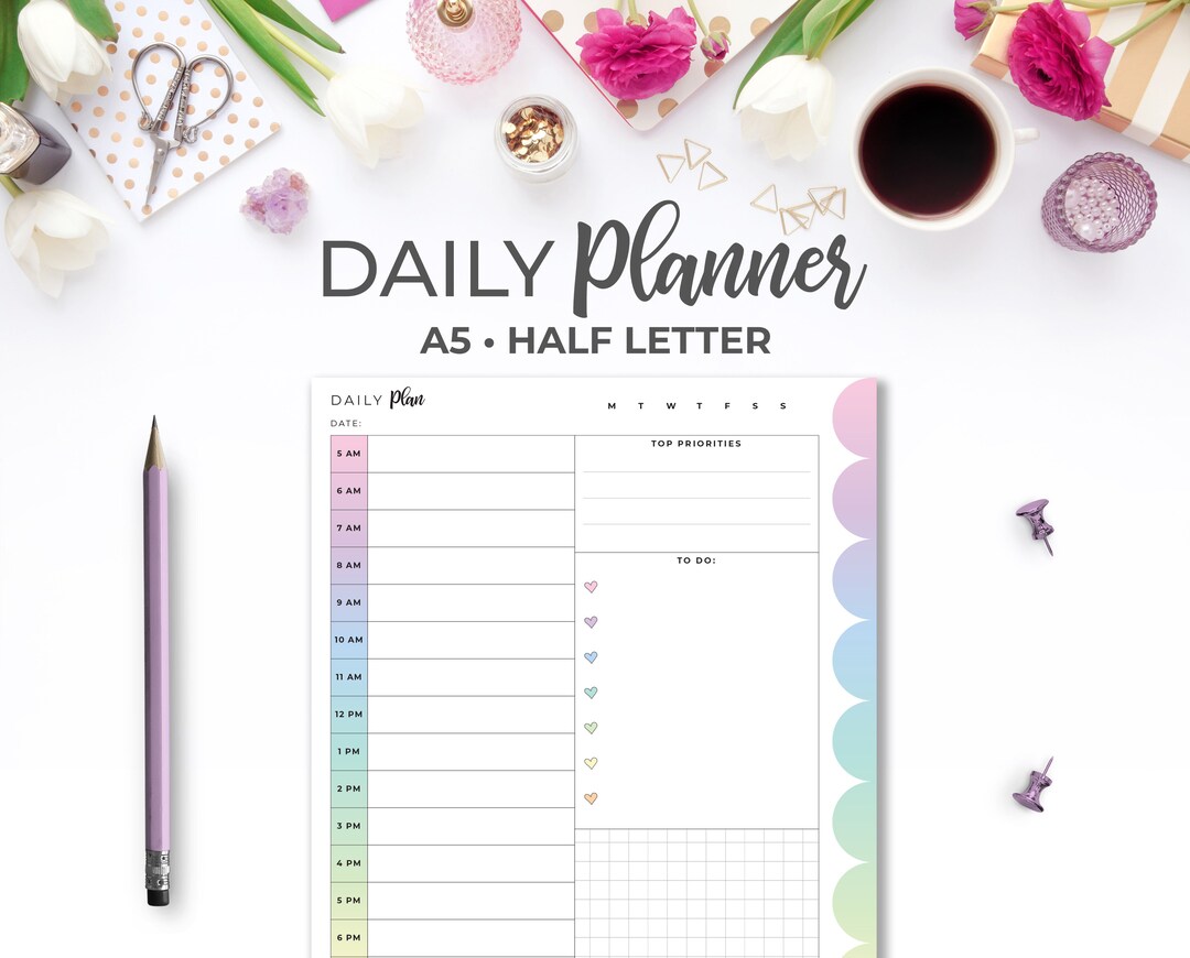 Rainbow Daily Planner Insert: A5 & Half Letter (printable PDF) - Etsy