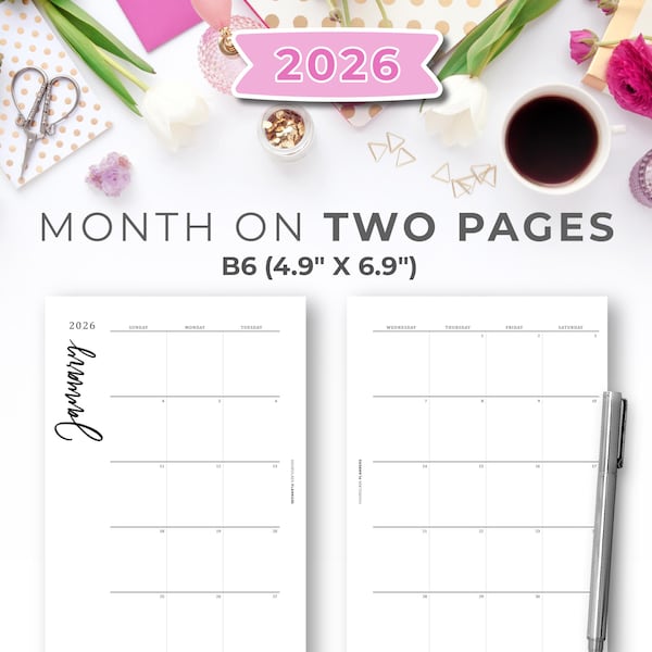 B6 Monthly Calendar 2026 - Etsy