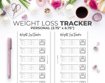 Gewichtsverlies Tracker Persoonlijke bijlage | Minimale afdrukbare fitnessplannerpagina's