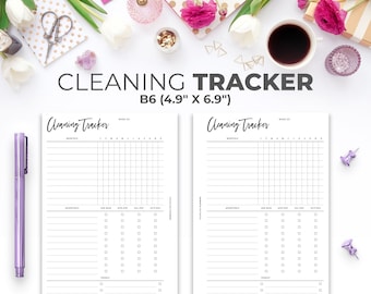 Cleaning Schedule B6 Insert | Printable Minimal Monthly, Quarterly & Yearly Cleaning Tracker Planner Pages
