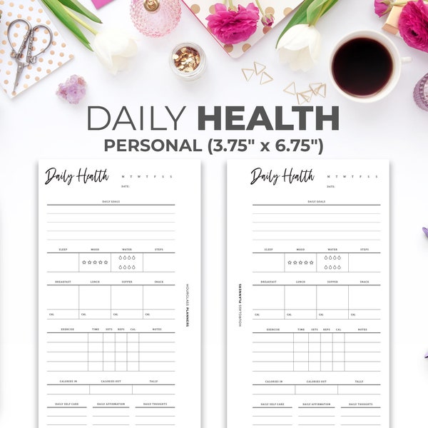 Daily Health & Fitness Tracker Personal Inserts | Printable Minimal Wellness Goals Planner Pages