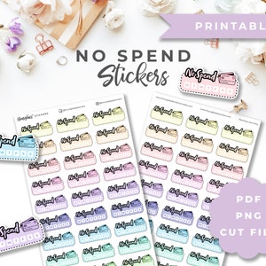Afdrukbare No Spend Tracker Stickers in regenboogkleuren