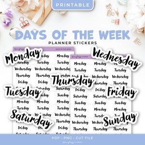 Printable Days of the Week Script Text Planner Stickers