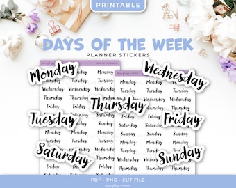 Printable Days of the Week Script Text Planner Stickers