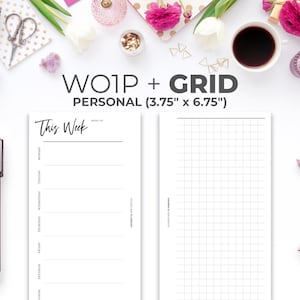 Weekly on One Page With Grid Insert for Personal Size Planners | Minimal Printable Hobonichi Weeks Style Planner Pages