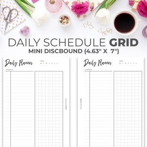 Daily Planner Inserts Untimed for Mini Happy Planner | Printable Minimal Daily Schedule with Grid Section Mini Discbound 4.63&quot; X 7&quot;