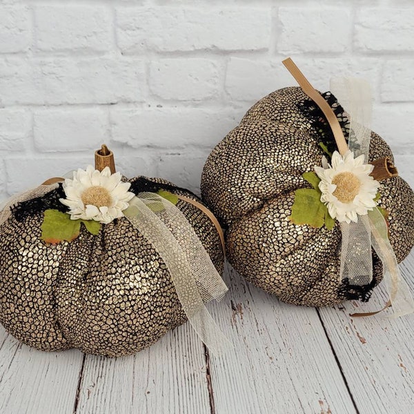 Rose Gold Pumpkin, Fabric Pumpkin for Glam Halloween Decor, Metallic Pumpkin for Halloween Party Centerpiece, Fall Wedding Decor, Upcycled