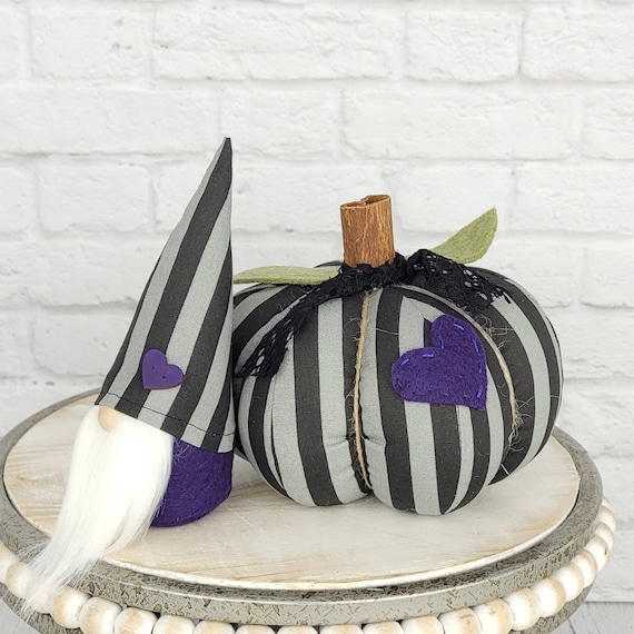 Halloween Gnome With Striped Hat for Tiered Tray Decor, Gothic