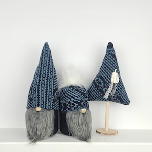 Halloween Gnome with Hat, Pom Pom Beanie Hat Gnome Gift for Office Bestie, Slate Blue Home Decor, Black Shelf Decor for Home Office
