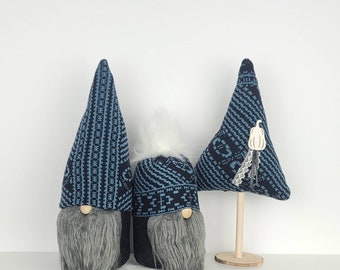 Halloween Gnome with Hat, Pom Pom Beanie Hat Gnome Gift for Office Bestie, Slate Blue Home Decor, Black Shelf Decor for Home Office