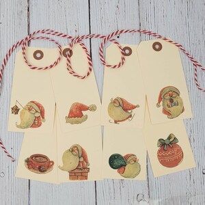 Vintage Inspired Christmas Gift Tags, Large, Set of 8 with Vintage Santa and Christmas Decor, Ready to Ship, Christmas Gnome, Primitive Tags