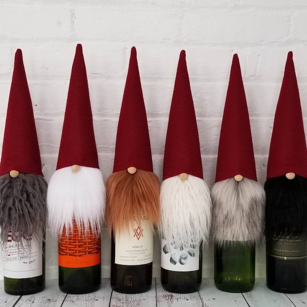 Christmas Gnome Wine Topper, Wine Accesories for New Home Gifts for Her, Scandinavian Gnome Hat Wine Bottle Topper, Hostess Gift for Women