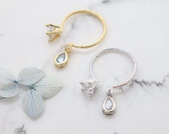 Adjustable Birthstone Ring, Dainty Open Ring with Tiny Dangle Charm, Birthstone Charm Ring, Birthday Gift for Her, Dangle Charm Ring