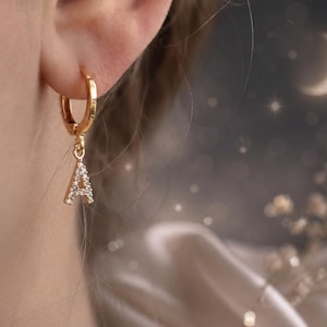 Sleek Cubic Zirconia Initial Hoop Earrings Personalized Sparkle Initial Charm Earrings Customize Elegant Letter Charm Earrings for Every Day