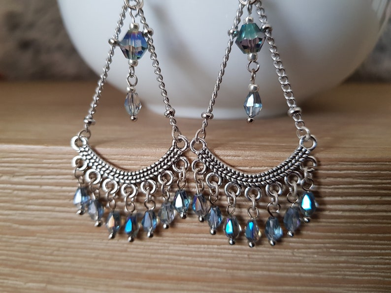 Romantic Jewelry Handmade Jewellery Fantastic Earrings Light Blue Crystals Chandelier Earrings Gorgeous Earrings Crystal Drop Earrings