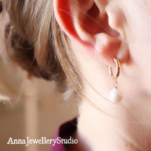 Radiant Gold Hoop Earrings with Lustrous Pearl Drops Elegant 14KGF Jewelry Glamorous Freshwater Pearl Dangle Earrings 14K Gold Filled Hoops