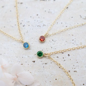 Minimalist Birthstone Necklace in 14K Gold Fill Petite Birthstone Pendant Birthday Beauty Dainty Birthstone Pendant Thoughtful Birthday Gift