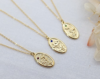 Collana personalizzata con ciondolo floreale delicato e pietra portafortuna, elegante ciondolo con fiore portafortuna, accento floreale delicato e pietra portafortuna personalizzabile