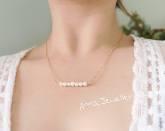 Freshwater Pearls Bar Necklaces, White Pearl Jewellery, Elegant Pearl Necklace, Handmade Bridal Necklace, Birthstone of Jun, Bridesmaid Gift