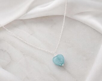 Aquamarine Heart Necklace, 925 Sterling Silver March Birthstone Necklace, Dainty Blue Gemstone Pendant Gift,