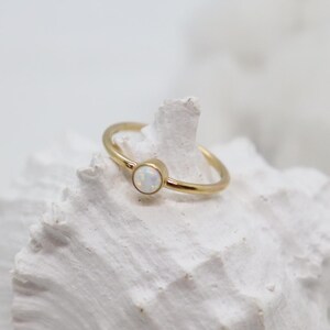 14K Gold-Filled Lab-Grown Bello Opal Ring, 4mm Bezel, Sizes 5–7, Dainty Opal Stacking Ring, Minimalist Gold Ring, October Birthstone,