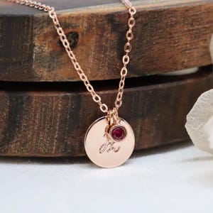 Personalized Initial Necklace with Birthstone Necklace Customized Cursive Letter Jewelry Unique Hand Stamped Initial & Birthstone Necklace
