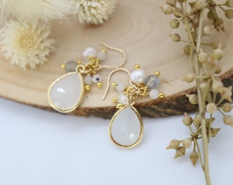 14K Gold-Filled Hook Teardrop Crystal Stone Cluster Earrings, Gorgeous Crystal Earrings, Elegant Crystal Stone Earrings, Delicate Earrings