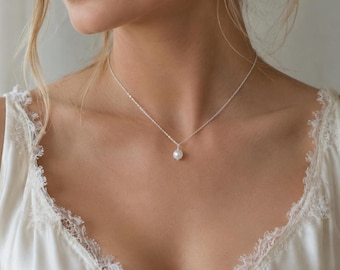 Colar de pérolas de água doce, gargantilha com uma única pérola, colar de pérolas minimalista, colar delicado para damas de honra, joia de noiva para presente de casamento