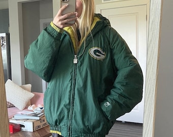 Rare Vintage 90s Green Bay Packers Jacket Zip up Pull Over Winter