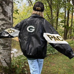 Vintage 90s Green Bay Packers Jacket Leather Champion Zip up Coat