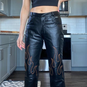 Vintage Leather Harley Davidson Flame Black Size 4 Pants Genuine Motorcycle  Lady Rider HD Motor Cycle Rally Chaps Fringe Flames Riding Pants -   India