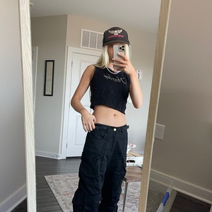 Vintage Harley Davidson crop top tank top sparkle Motorcycle tank top crop top tank black rally biker retro pinterest gray Tiktok y2k