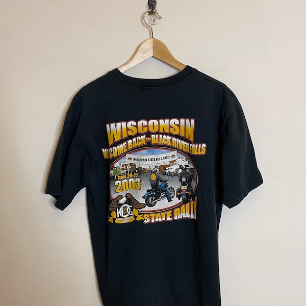 Vintage 2003 Harley Davidson Wisconsin state rally trendy motorcycle Harley river falls Wisconsin trendy Tiktok ready oversized