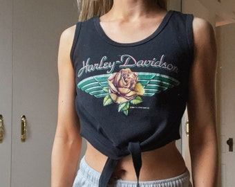 Rare Vintage Harley Davidson tank top crop top butterflies lace rose 1980s classic authentic motorcycle festival Tiktok coachella cropped