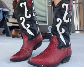 Vintage cowboy boots red leather upper trendy tiktok classic fashion streetwear