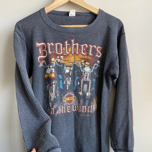 SUPER rare 1980s Brothers in the Wind Vintage Harley Davidson waffle thermal vintage long sleeve shirt 1990s soft classic eagle USA trendy