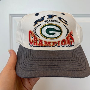 Vintage Green Bay Packers nfctäger Fussball Hut Super Bowl gealtert NFL Meister Brett Favre 90s blau