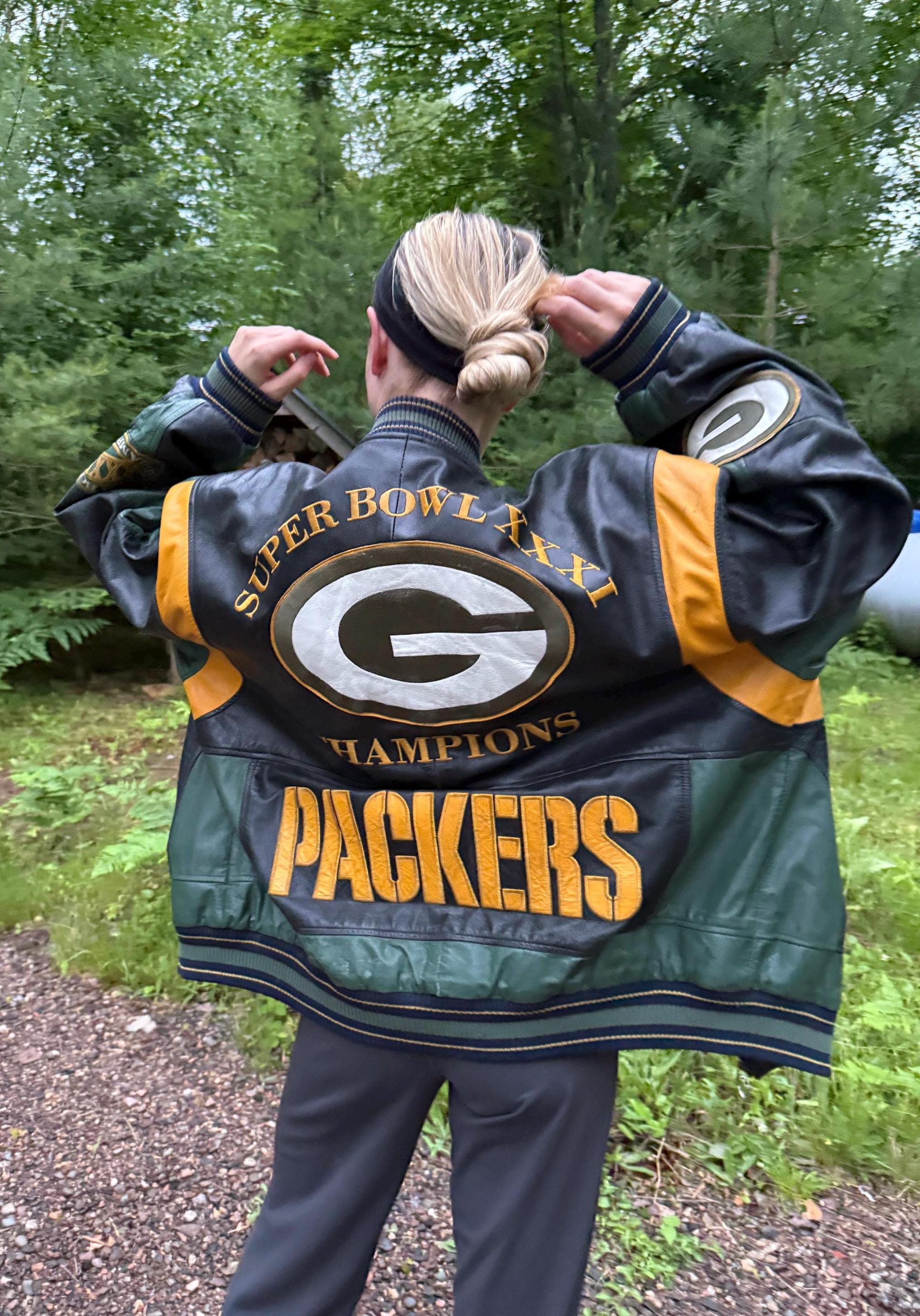 Vintage 1997 leather Super Bowl Green Bay packers jacket collector champion zip up coat retro packer Wisconsin footbball nfl wi packer 90s