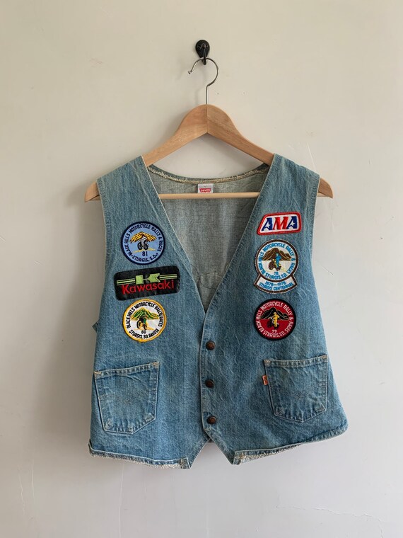 1970s vintage denim vest Levi harley motorcycle s… - image 4