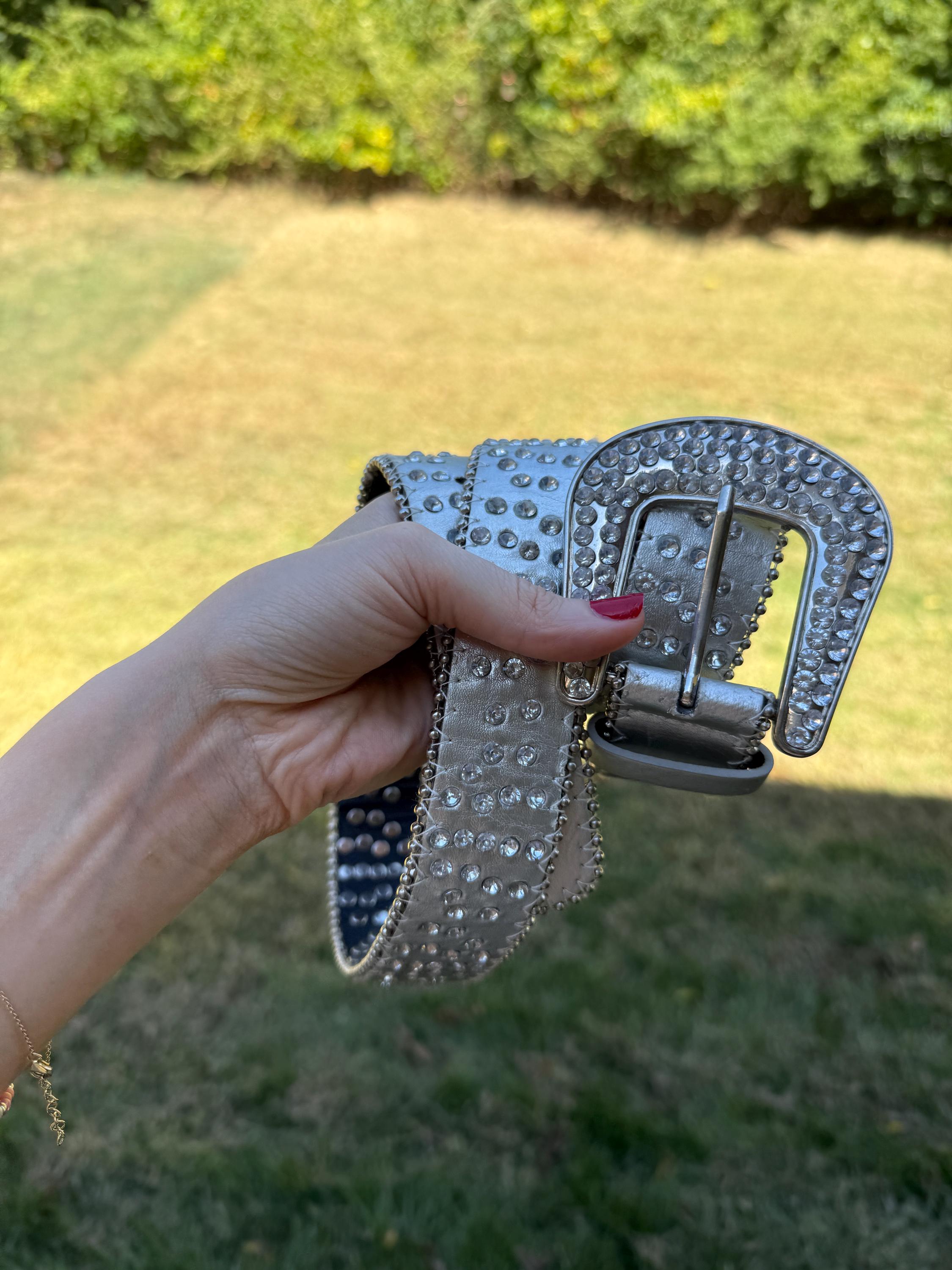 Vintage Silver Rhinestone & Studded Cowgirl Belt Silver Buckle Western Beaded OS Western Bling Belt - Etsy main image 2