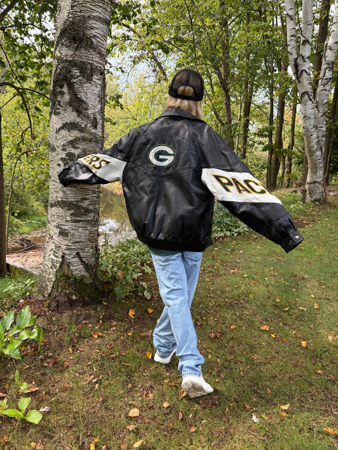 Vintage 90s Green Bay Packers Jacket Leather Champion Zip up Coat