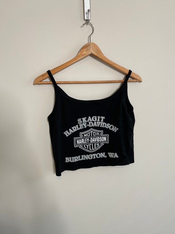 Vintage cropped Harley Davidson tank top rose 198… - image 1