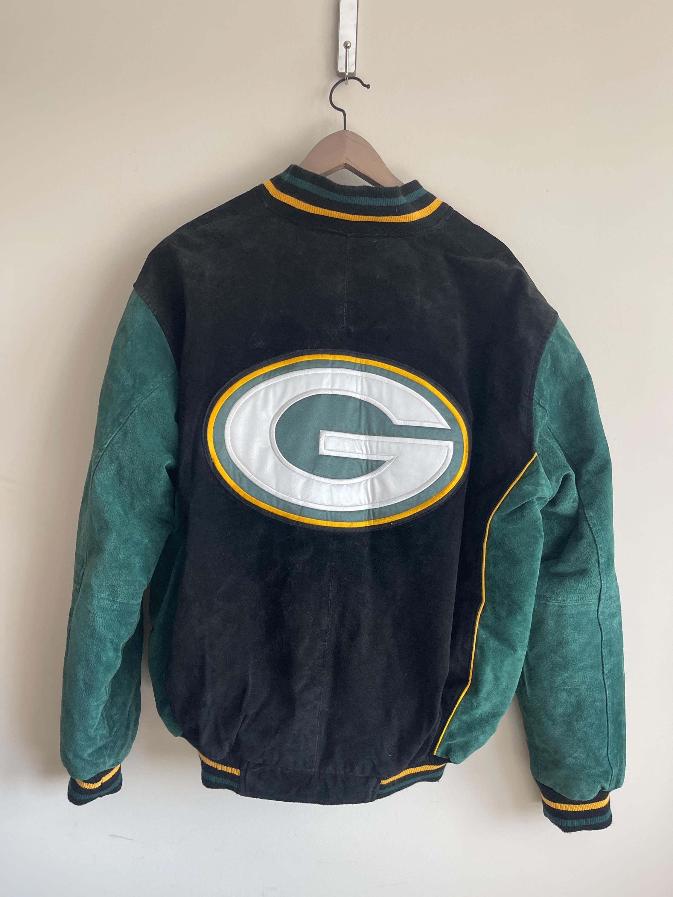 Vintage 90s Green Bay Packers Jacket Vegan Leather Champion Zip up