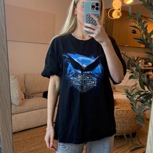Vintage Harley Davidson 90s single stitch blue eagle motorcycle Harley Wisconsin trendy Tiktok ready black