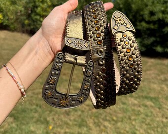 Vintage Studded Bronze Belt Western Maximalist Belt Country 
