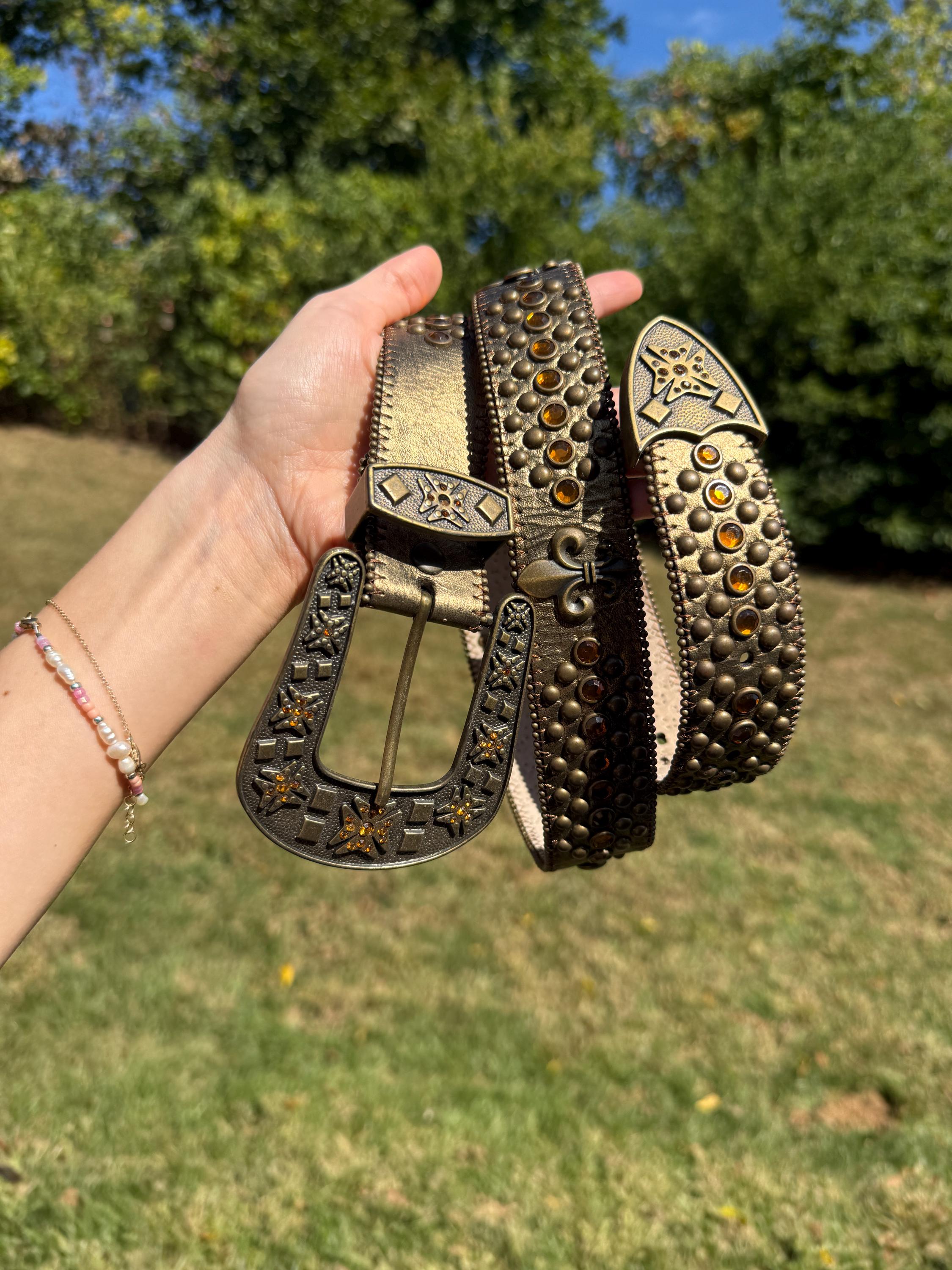 Vintage Oval Link Rhinestone Statement Belt Amber Brass Boho Western Streets Ahead Belts for Women for sale - eBay main image 4