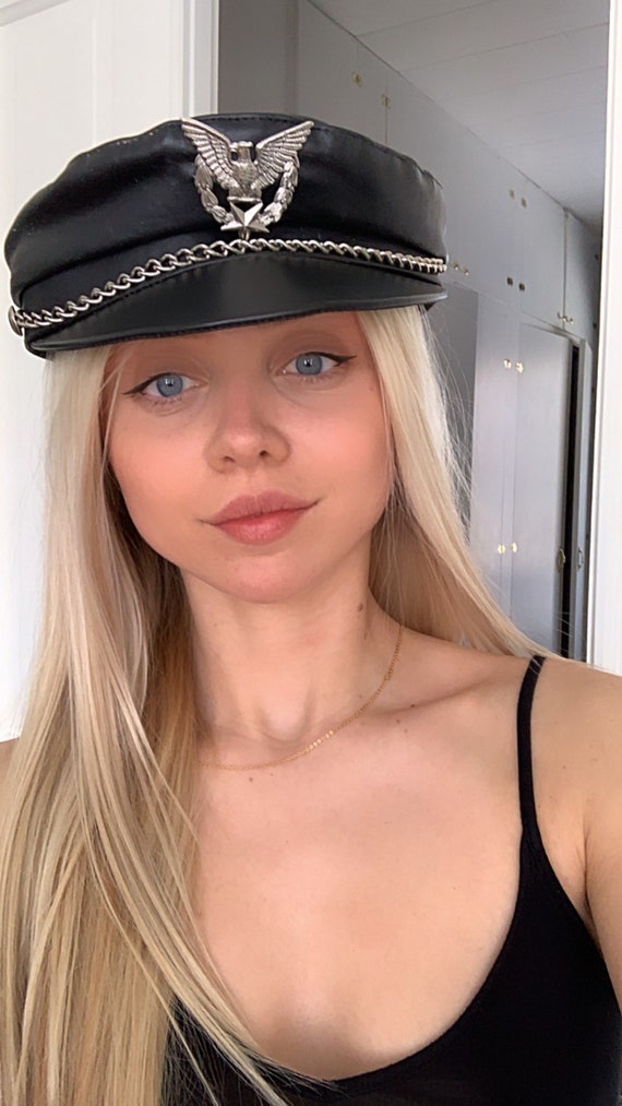 Vintage motorcycle hat leather silver 