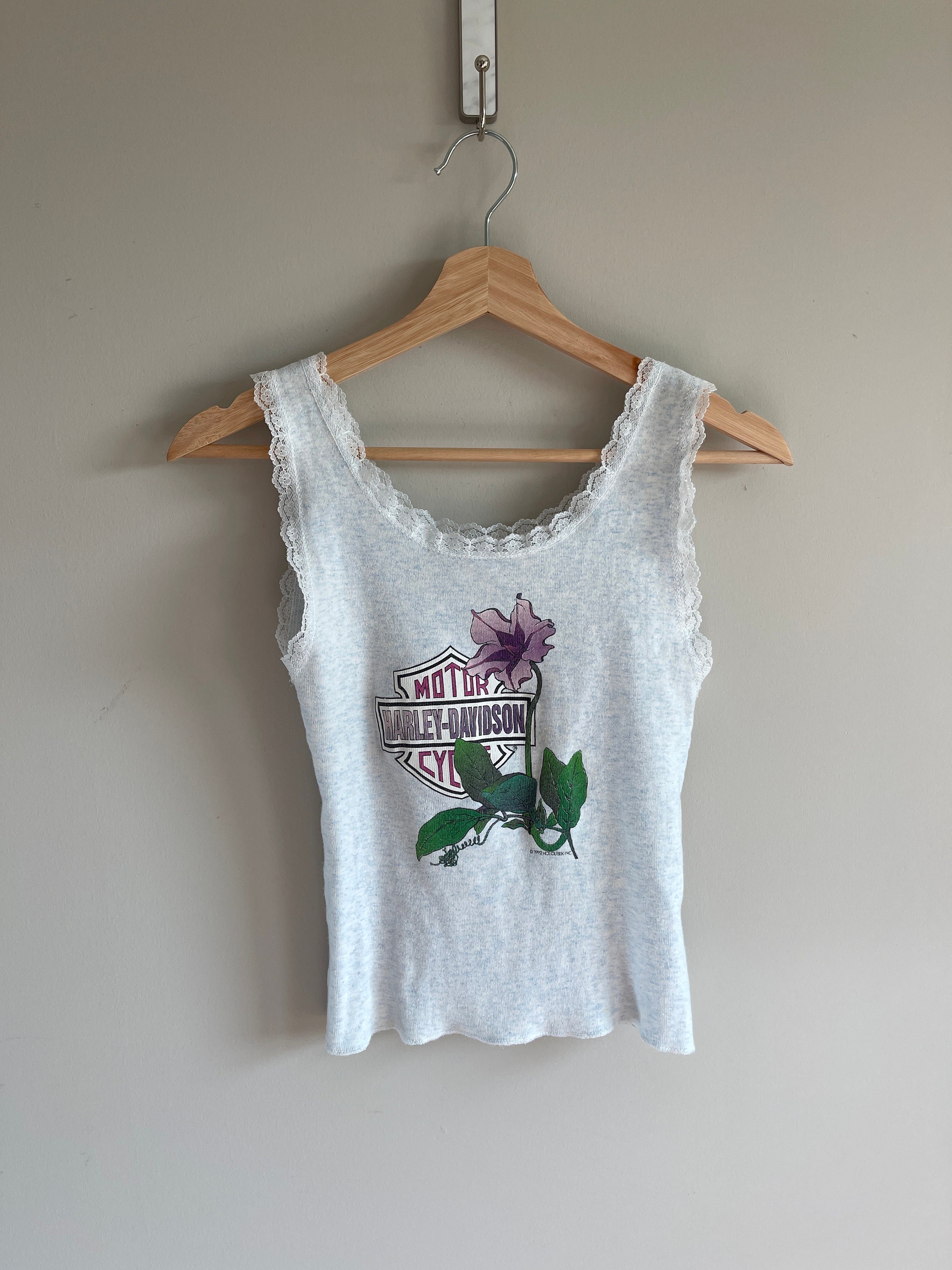 Rare Vintage Harley Davidson Tank Top Crop Top Rose Pink Lace